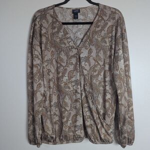 L Daytrip Brown Paisley Print Faux Wrap Top